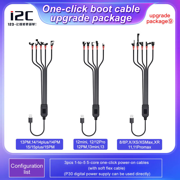 Reparación de puerto de carga i2C para iPhone 8 a 15 PM en Guatemala - Encuentra el cable boot y etiquetas necesarios en nuestro taller.