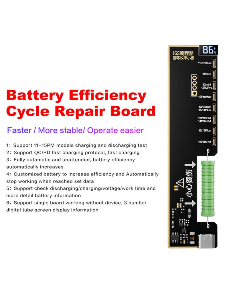 Placa de ciclo de eficiencia de batería i2C i6S para reparación de iPhone en Guatemala.