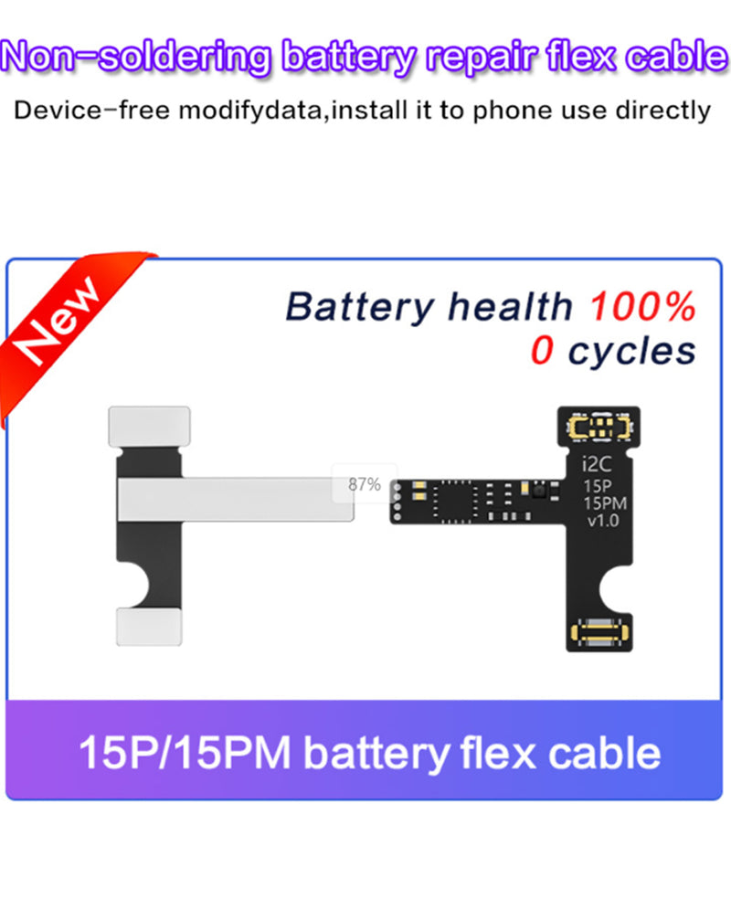 Encuentra el cable flex para reparación de batería sin dispositivo I2C sin soldadura para iPhone 15 Pro/15 Pro Max en Guatemala.