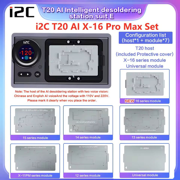 Reparación y venta de plataformas de calentamiento i2C T20 para iPhone X a 16 Pro Max en Guatemala.