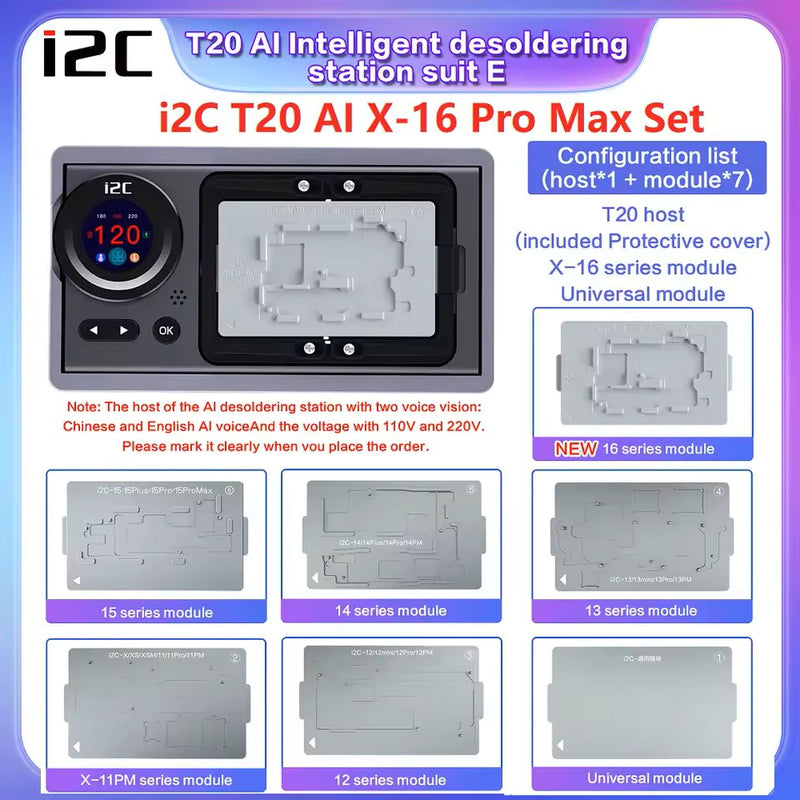 Reparación y venta de plataformas de calentamiento i2C T20 para iPhone X a 16 Pro Max en Guatemala.
