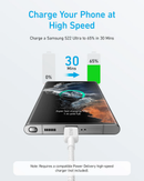 Cable de carga USB-C Anker 322 blanco de 3 pies y 60 W, con conectores metálicos y duraderos.