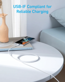 Cable de carga USB-C Anker 322 blanco de 3 pies y 60 W, con conectores metálicos y duraderos.