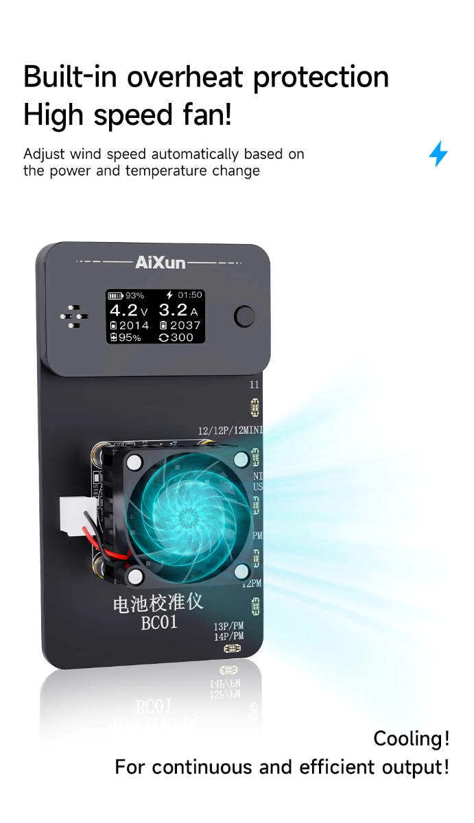 Encuentra el calibrador de salud de batería AiXun para iPhone 11-14 en Guatemala, ideal para realizar calibraciones precisas en talleres especializados.