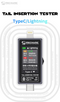 Tester de inserción de cola digital de alta precisión para conectores Type-C a Lightning, ideal para talleres de reparación en Guatemala.