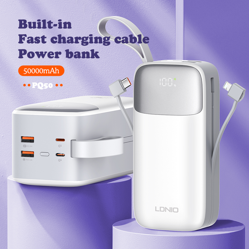Compra al por mayor en Guatemala el PowerBank LDNIO PQ50 con lanyard de 50000mAh y 22.5W en SlowBack para tus dispositivos electrónicos.
