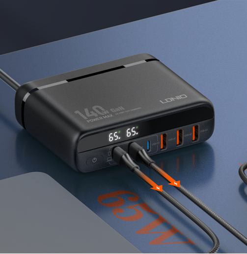 Encuentra el cargador de escritorio GaN Super Fast 140W LDNIO A6140C en Guatemala para una carga rápida y eficiente.
