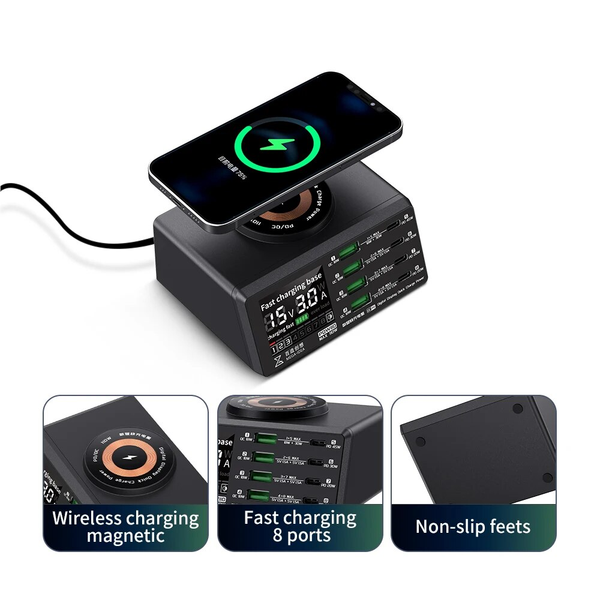 Encuentra la fuente de poder QianLi Mega-Idea PQW110 de carga rápida con display digital y carga inalámbrica en Guatemala.