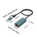 Concentrador Ethernet Onten 1in2 (USB 3.0) ideal para mayoristas de accesorios de red en Guatemala.