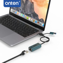 Concentrador Ethernet Onten 1in2 (USB 3.0) ideal para mayoristas de accesorios de red en Guatemala.
