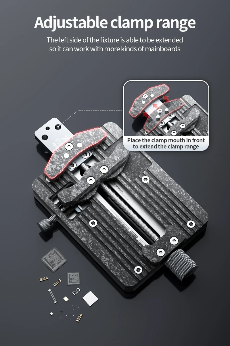 Encuentra el fixture ultradelgado con abrazadera ajustable QianLi Mega-Idea JJ-003 en Guatemala para tus reparaciones de dispositivos electrónicos.