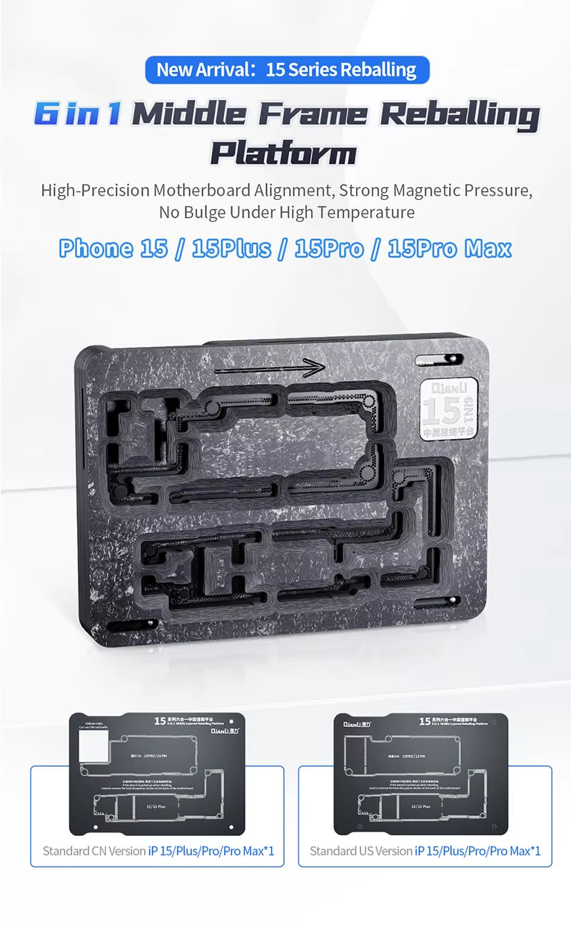 Encuentra la plataforma de reballing QianLi para iPhone 15 en Guatemala con el mejor precio en reparaciones de iPhone.