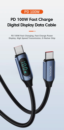 Cable de carga USB C-C Toocki de carga ultrarrápida con pantalla (AZUL) (100W) (6ft) en Guatemala, ideal para reparaciones en talleres mayoristas.