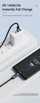 Cable de carga USB C-C Toocki de carga ultrarrápida con pantalla (AZUL) (100W) (6ft) en Guatemala, ideal para reparaciones en talleres mayoristas.