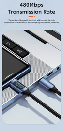 Cable de carga USB C-C Toocki de carga ultrarrápida con pantalla (AZUL) (100W) (6ft) en Guatemala, ideal para reparaciones en talleres mayoristas.