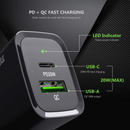 Encuentra el adaptador de pared Esoulk USB C+A PD/QC de 20W en Guatemala para cargar tus dispositivos de forma rápida y segura.