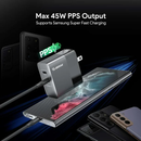 Cargador de pared dual USB-C PD Esoulk 45W negro, carga rápida para dispositivos móviles y tabletas.