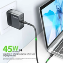 Cargador de pared dual USB-C PD Esoulk 45W negro, carga rápida para dispositivos móviles y tabletas.