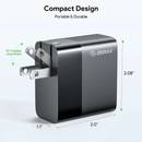 Cargador de pared dual USB-C PD Esoulk 45W negro, carga rápida para dispositivos móviles y tabletas.