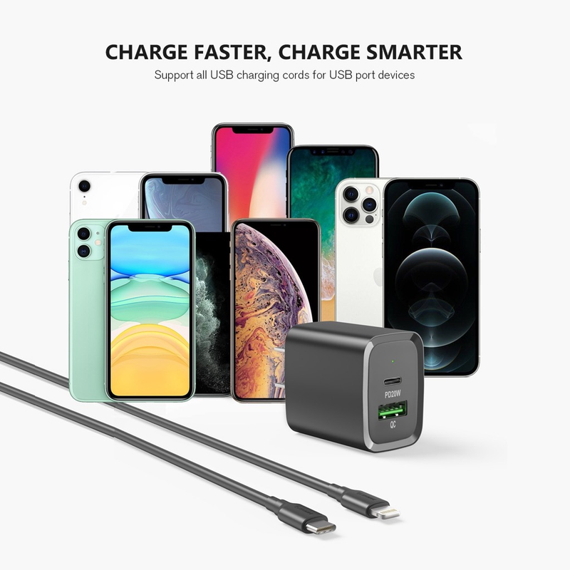 Encuentra el adaptador de pared Esoulk USB C+A PD/QC con cable USB C-L en Guatemala para cargas rápidas y eficientes.