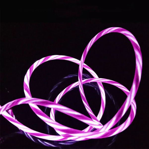 Encuentra en Guatemala cables de carga USB A-C con LED flowing y carga rápida de 3 pies en color morado en SlowBack, mayorista de accesorios electrónicos.