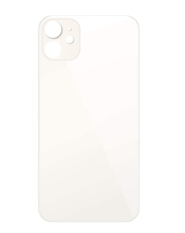 Tapa trasera blanca para iPhone 11 con orificio de cámara grande, ideal para reparaciones en Guatemala.