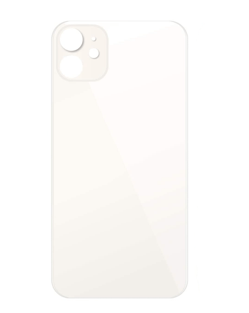 Tapa trasera blanca para iPhone 11 con orificio de cámara grande, ideal para reparaciones en Guatemala.