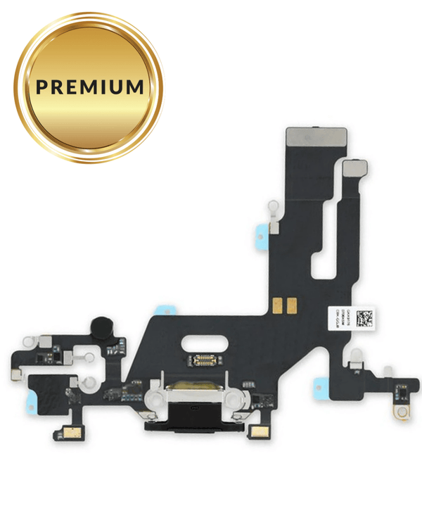 Repuesto premium en negro de puerto de carga con cable flex para iPhone 11, ideal para reparaciones en Guatemala.