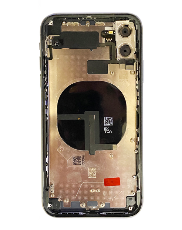 Compra tapa trasera con componentes preinstalados para iPhone 11 de color negro en Guatemala.