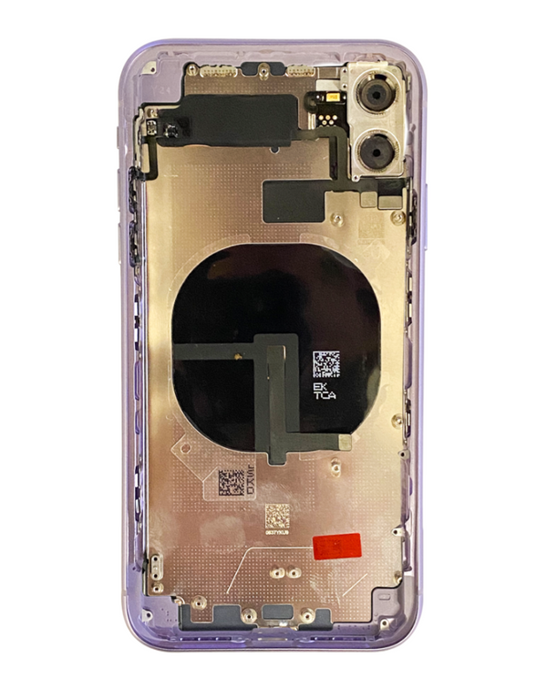 Compra la tapa trasera con componentes preinstalados para iPhone 11 color morado en Guatemala.