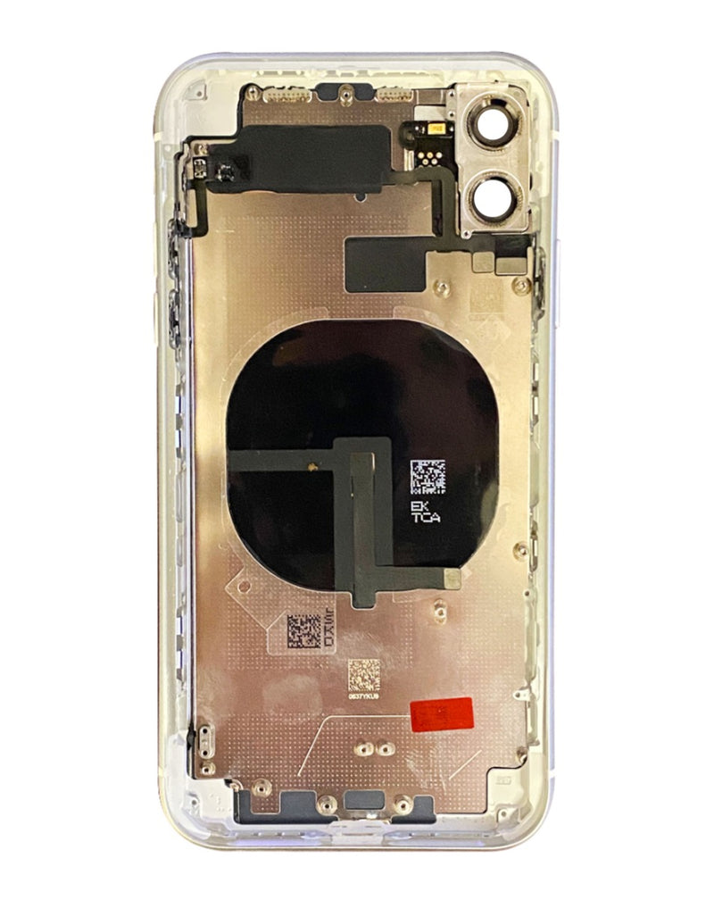 Reparación de carcasa trasera con componentes preinstalados para iPhone 11 en Guatemala.