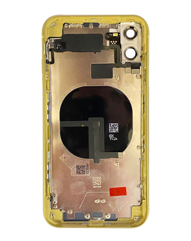Tapa trasera amarilla con componentes preinstalados para iPhone 11 disponible en Guatemala.