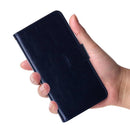 Funda de cuero SlowBack azul oscuro para iPhone 13 Pro con ranura para tarjetas, protección elegante.