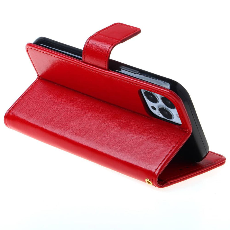 Funda de cuero en color rojo con ranura para tarjetas para iPhone 13 Pro Max en Guatemala.