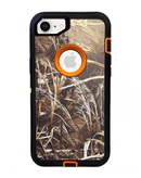 Encuentra la mejor funda heavy duty para tu iPhone 7/8 en Guatemala con diseño camuflado naranja.