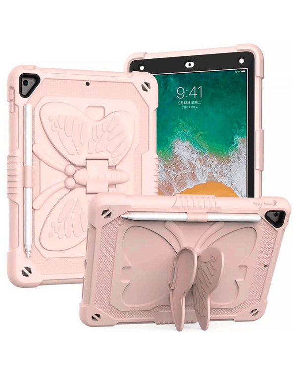 Encuentra la mejor funda protectora Butterfly Stand Design en Guatemala para tu iPad 5, iPad 6, Air 1, Air 2 o Pro 9.7 en color rosa y con etiqueta SlowBack.