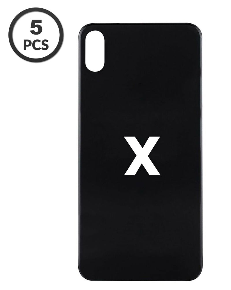 Compra al por mayor un pack de 5 tapas traseras con agujero mayor para iPhone X en Guatemala.