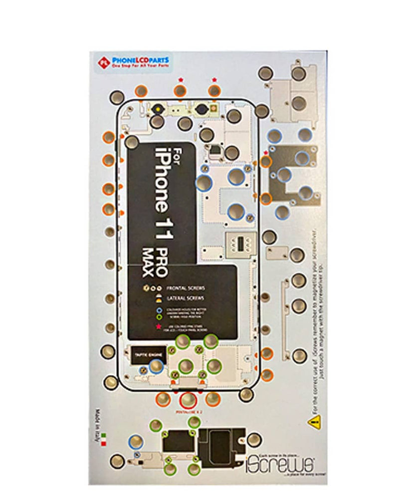 Organizador de tornillos DottorPod iScrews para iPhone 11 Pro Max en Guatemala, ideal para reparaciones de forma ordenada y eficiente.