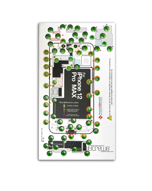 Organiza y etiqueta los tornillos de tu iPhone con el Organizador de tornillos iScrews DottorPod, ideal para reparaciones en Guatemala.