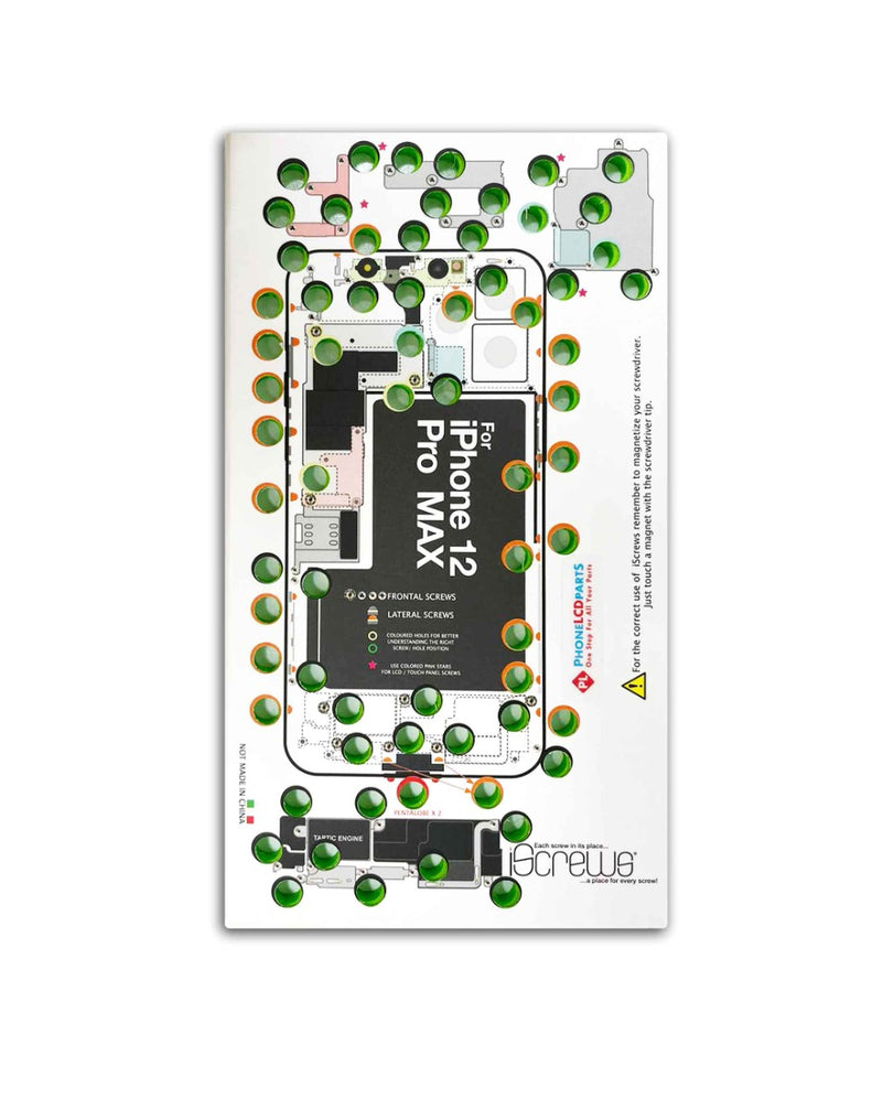 Organiza y etiqueta los tornillos de tu iPhone con el Organizador de tornillos iScrews DottorPod, ideal para reparaciones en Guatemala.