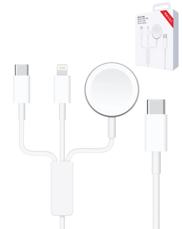 Encuentra en Guatemala un puerto de carga USB-C 3 en 1 magnético para reloj con USB-C y Lightning en SlowBack, especialistas en accesorios tecnológicos.