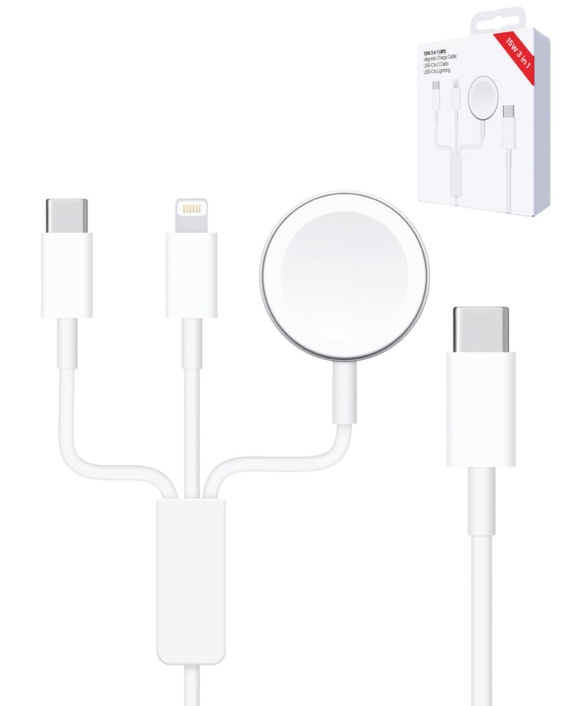 Encuentra en Guatemala un puerto de carga USB-C 3 en 1 magnético para reloj con USB-C y Lightning en SlowBack, especialistas en accesorios tecnológicos.