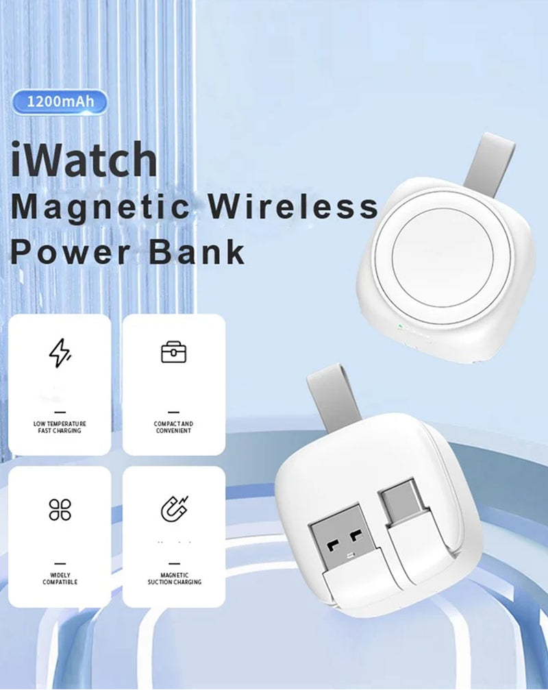 Encuentra el Cargador inalámbrico magnético para Apple Watch (1200mAh) en Guatemala, ideal para reparaciones y disponibilidad en mayoristas y talleres especializados.