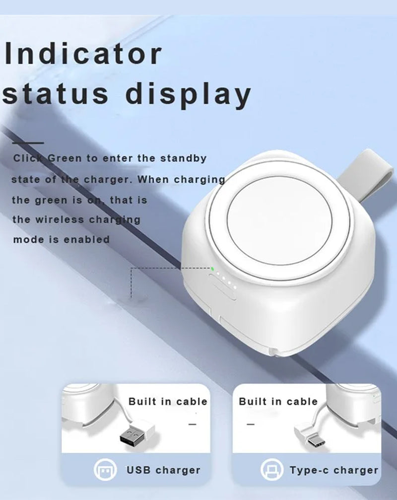 Encuentra el Cargador inalámbrico magnético para Apple Watch (1200mAh) en Guatemala, ideal para reparaciones y disponibilidad en mayoristas y talleres especializados.