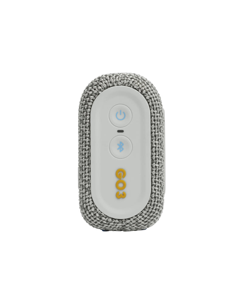 Encuentra el altavoz inalámbrico JBL Go 3 ECO WHITE en Guatemala para disfrutar de un audio de calidad en cualquier lugar.