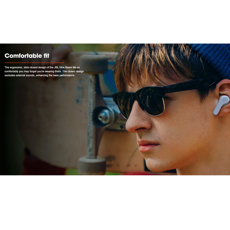 Compra los auriculares true wireless JBL Vibe Beam (Blanco) en Guatemala con el mejor precio en SlowBack, distribuidor autorizado de JBL.