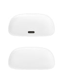 Auriculares true wireless JBL Vibe Buds 2 blancos, compactos en su estuche de carga, sobre una superficie lisa.