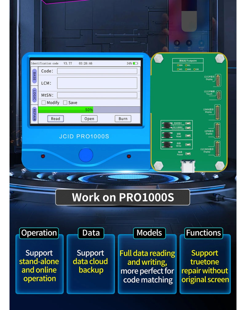 Reparacion de pantalla con modulo JC ID PRO1000S para iPhone 12 Series / 13 / 13 Mini en Guatemala.
