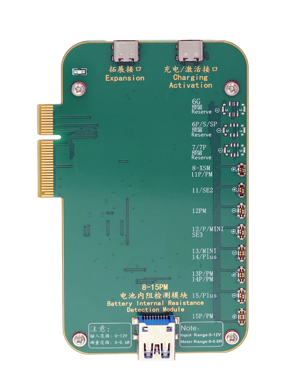 Encuentra el módulo de detección de resistencia interna de batería JCID para iPhone 8 a 15 PM en Guatemala para reparaciones y mantenimiento.