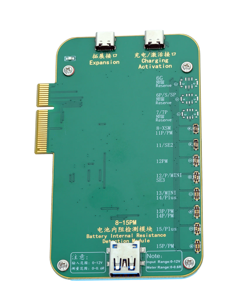 Encuentra el módulo de detección de resistencia interna de batería JCID para iPhone 8 a 15 PM en Guatemala para reparaciones y mantenimiento.